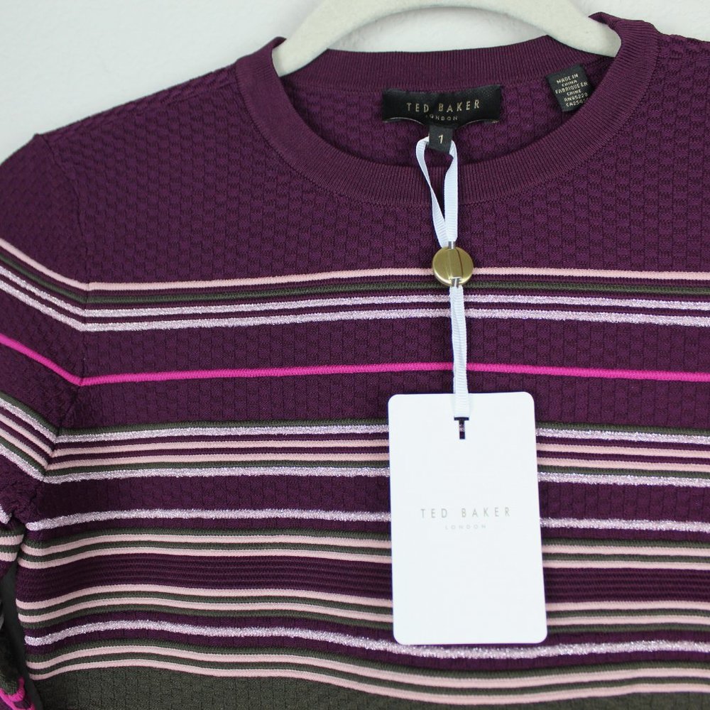 NWT TED BAKER LONDON Stripe Crew Neck Peplum Sweater - Picture 4 of 8